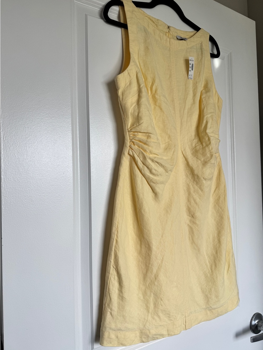 NWT MADEWELL Boatneck Shirred Mini Dress 100% Linen Candlelight 8 Butter Yellow - Picture 3 of 15